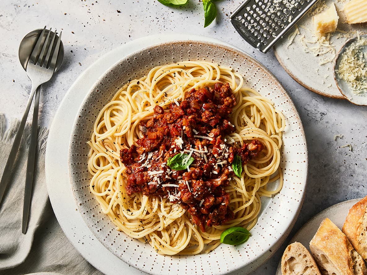 Delicious spaghetti bolognese made with Quorn